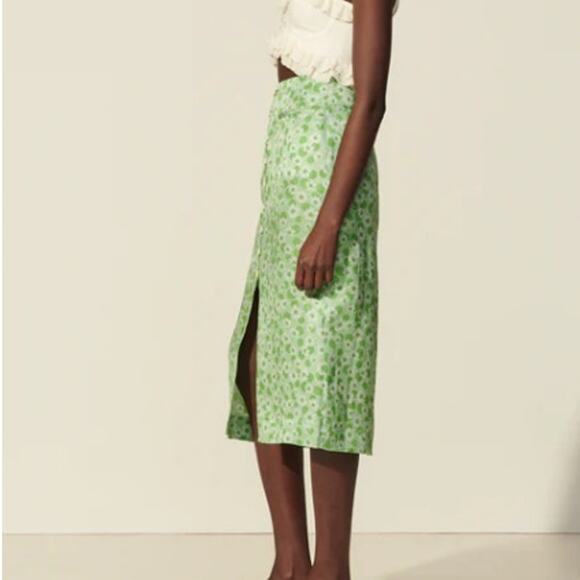 Lavande Floral Printed Buttoned Straight midi Skirt Green Womens Size 2 - Picture 4 of 13